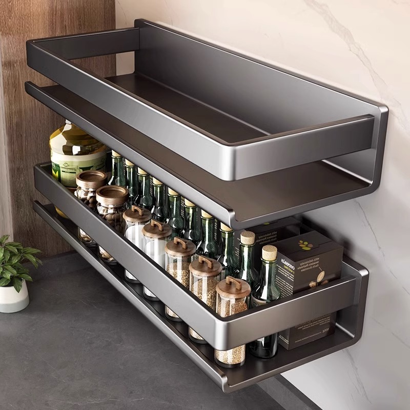 不锈钢枪灰免打孔厨房拆卸收纳架