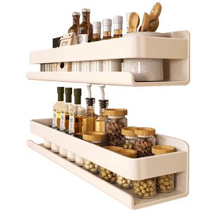 白色厨房置物架免打孔壁挂式调料架佐料调味料墙上多层收纳架家用