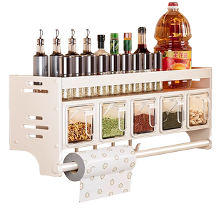奶白厨房置物架壁挂盐味精佐料调料盒免打孔多功能调味品罐收纳盒