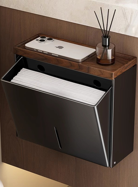 胡桃木卫生间纸巾盒免打孔浴室厕纸盒卫生纸壁挂草纸盒卷纸置物架