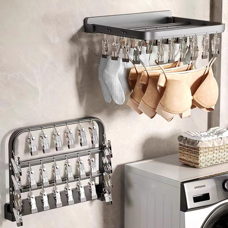 枪灰色免打孔晒袜子衣裤夹晾衣架