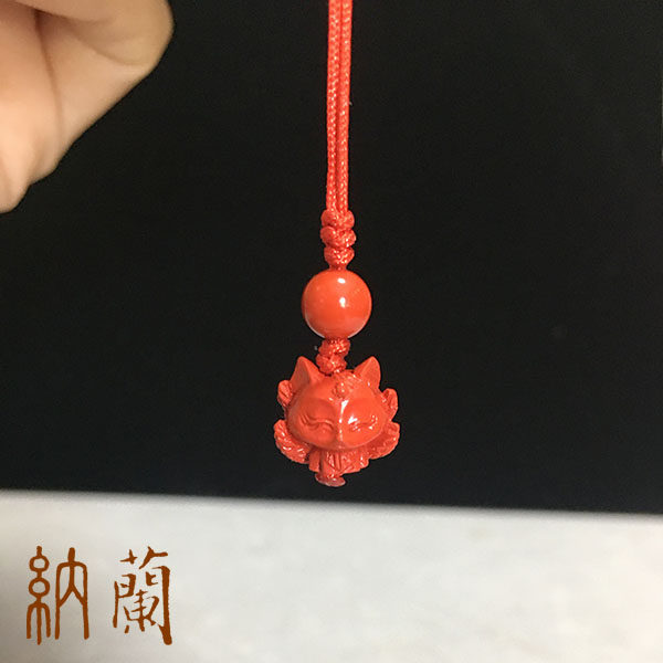 DIY朱砂红砂九尾狐手机链中式