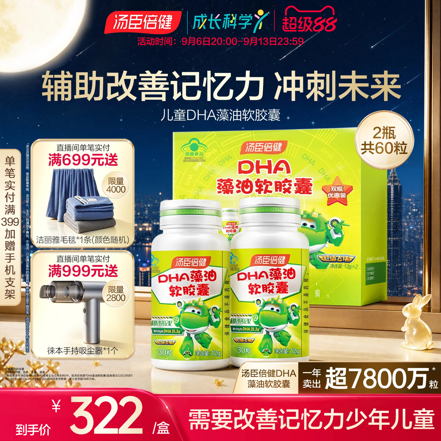 汤臣倍健藻油软胶囊DHA儿童宝宝学生辅助改善记忆力官方旗舰正品图片