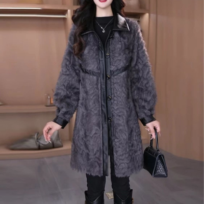爆款贵妇时尚大气减龄休闲收腰显瘦毛毛外套中长款JX2917