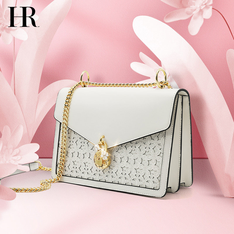 HR赫莲娜链条包女2020新款真皮简约单肩包高级感斜挎包风琴包大号