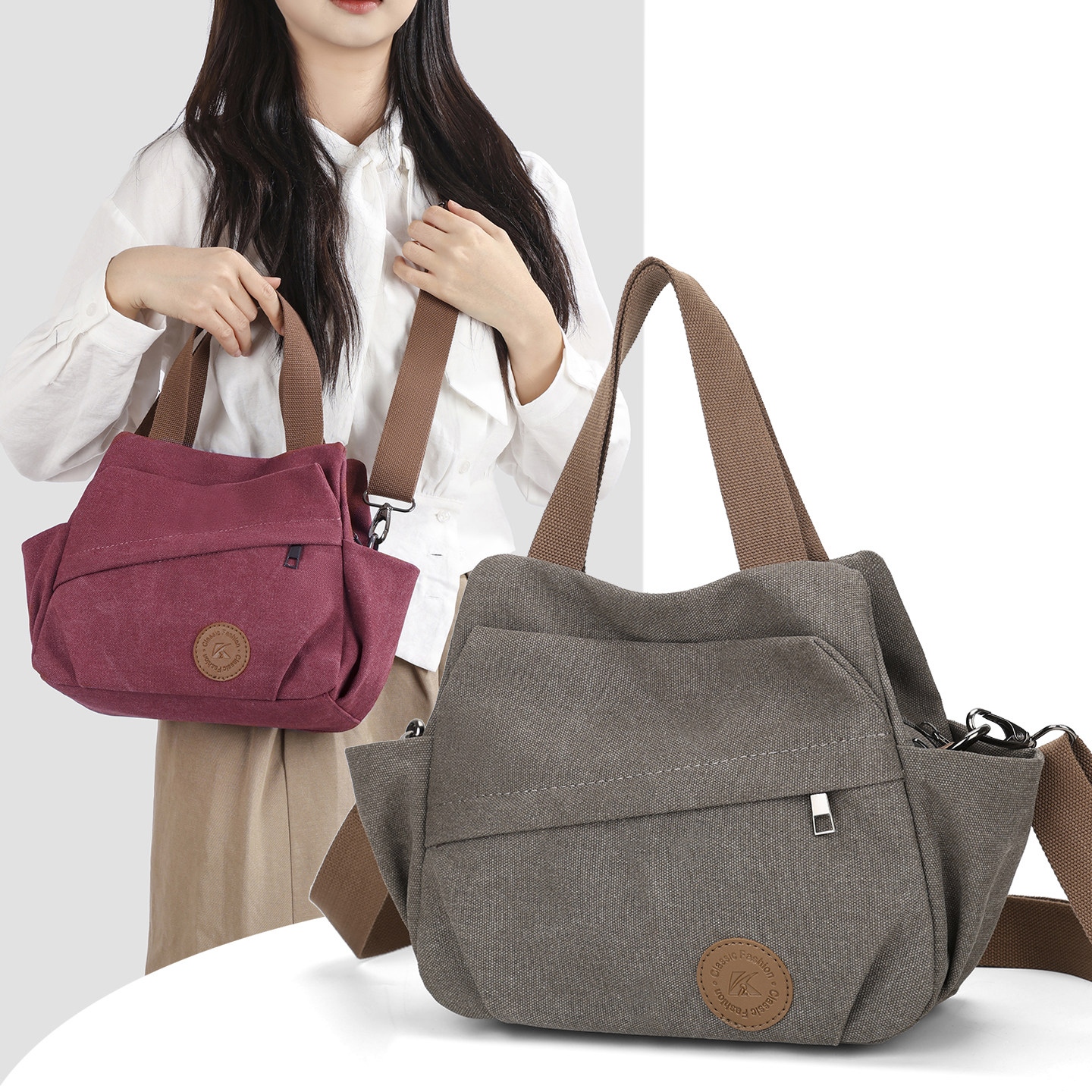 帆布包女包2026新款百搭通勤手提单肩斜挎包休闲旅游妈妈包小包包