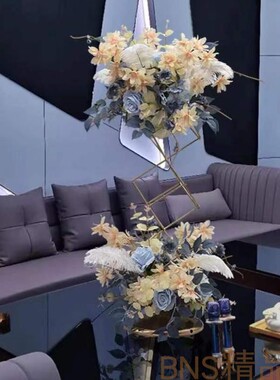 新款电镀仿真花酒店婚礼羽毛主桌花装饰道具酒吧KTV桌面铁艺摆件