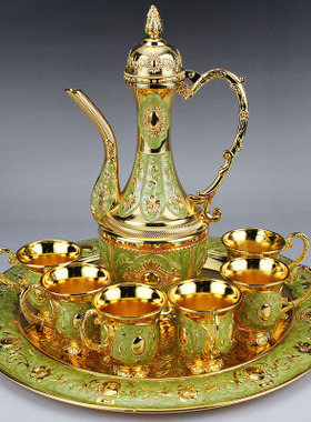 欧式复古酒壶俄罗斯彩锡酒具酒杯合金六个杯子套装家居酒店吧摆件