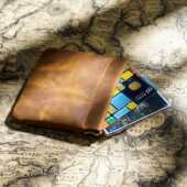 疯马皮收纳小包便携随身迷你化妆包牛皮小号真皮袋子弹片封口复古