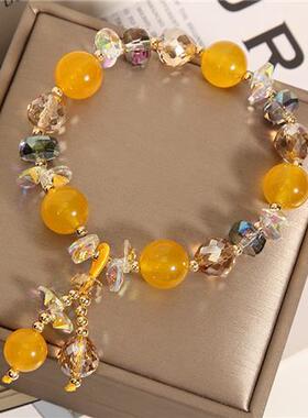 原创彩色海蓝宝天然石水晶手链女ins风学生高级感手串手链批发