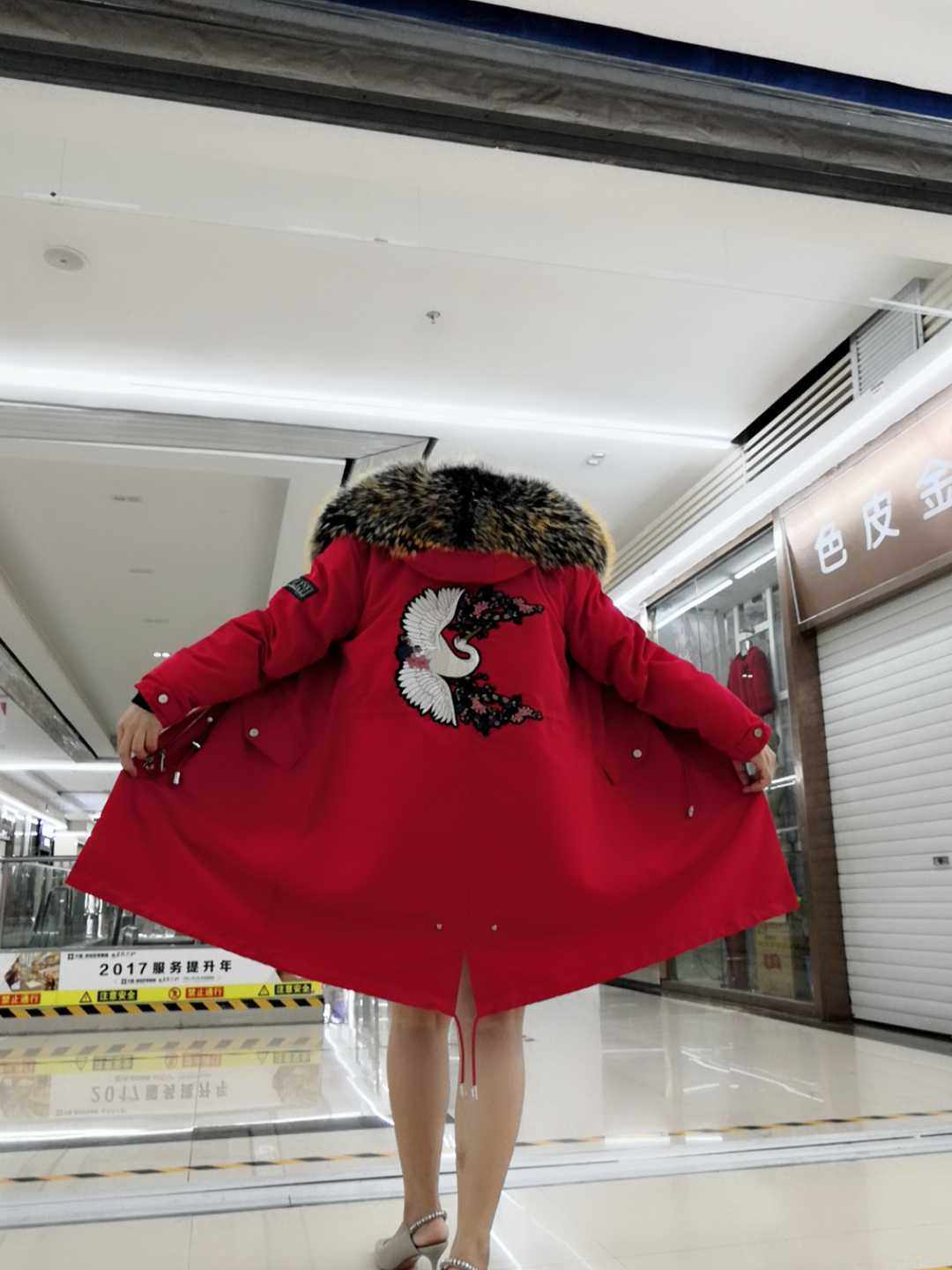 派克服2023新款女狐狸毛水貂毛内胆皮草外套大衣反季可拆卸过膝款