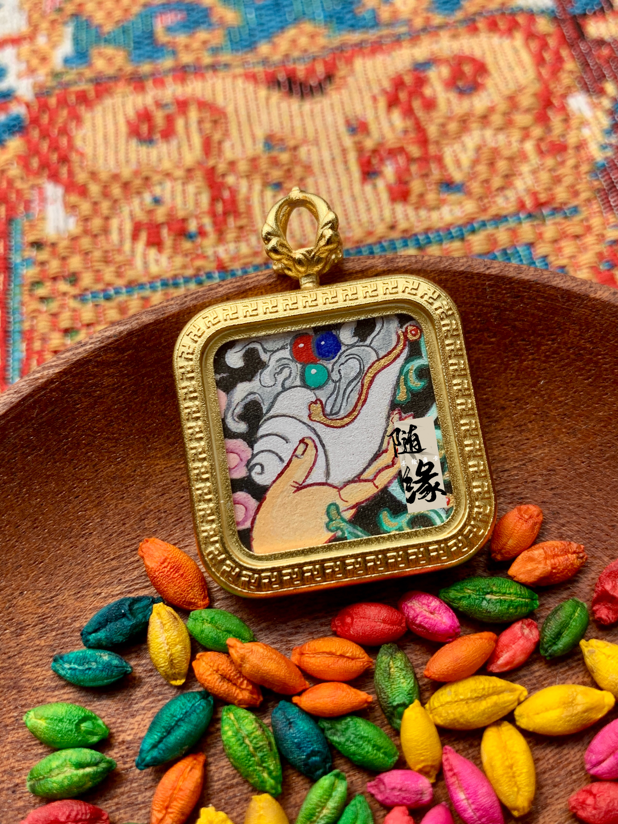 【随缘唐卡】纯手绘藏传白海螺小唐卡