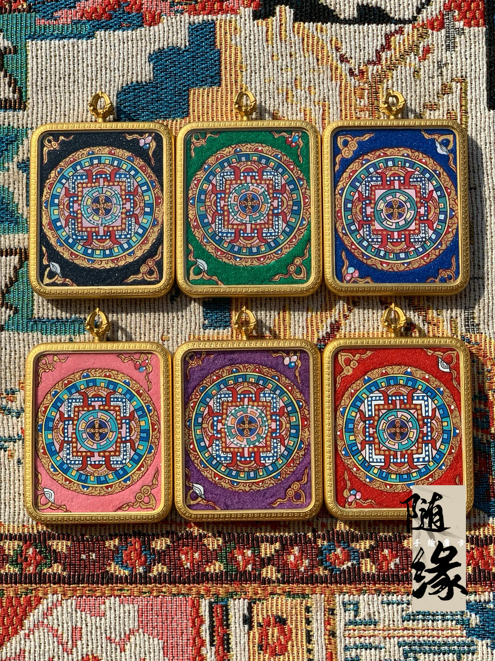 【随缘唐卡】福利唐卡粗矿砂纯手绘坦城背卡随身唐卡