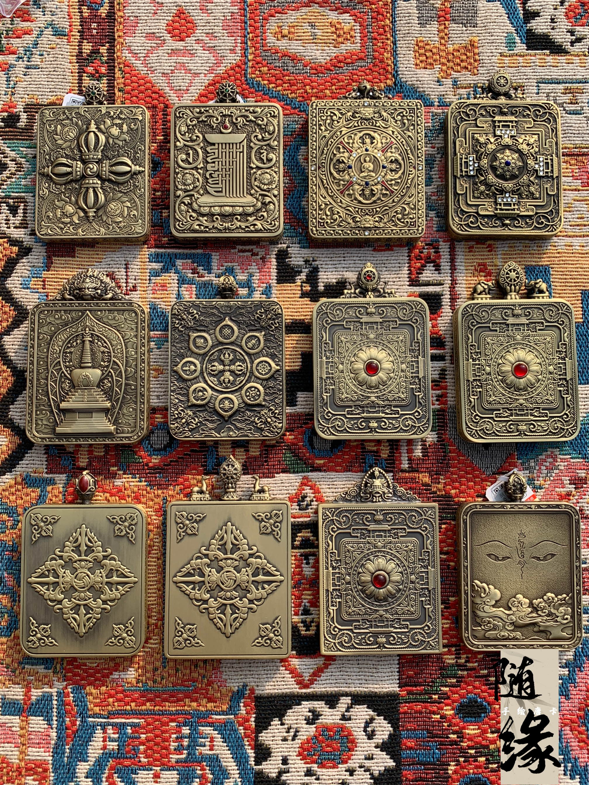 【随缘】精品纯铜电镀复古重工浮雕唐卡嘎乌盒方形吊坠壳