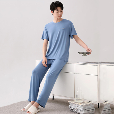 莫代尔冰丝男短袖长裤春夏季睡衣