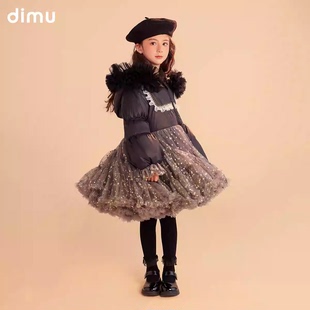 早莯2025女童羽绒服冬装 黑色爱莎公主超仙白鸭绒儿童加厚外套 新款