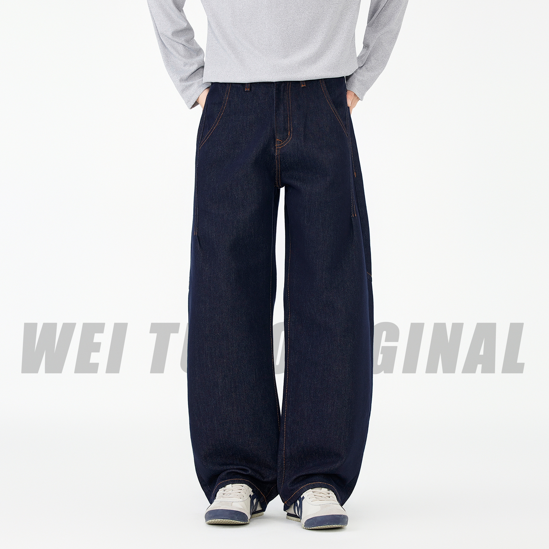 蓝色牛仔裤秋冬季男生2025新款原色高街百搭潮流休闲宽松直筒长裤