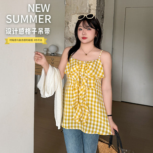 7.18日新品 气质设计感格子蝴蝶结吊带上衣 小波家2025夏季 胖mm时尚