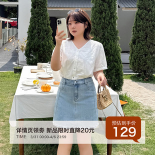 A字遮胯时尚 半身裙女 小波家胖mm辣妹高腰牛仔短裙夏季 3.31日新品