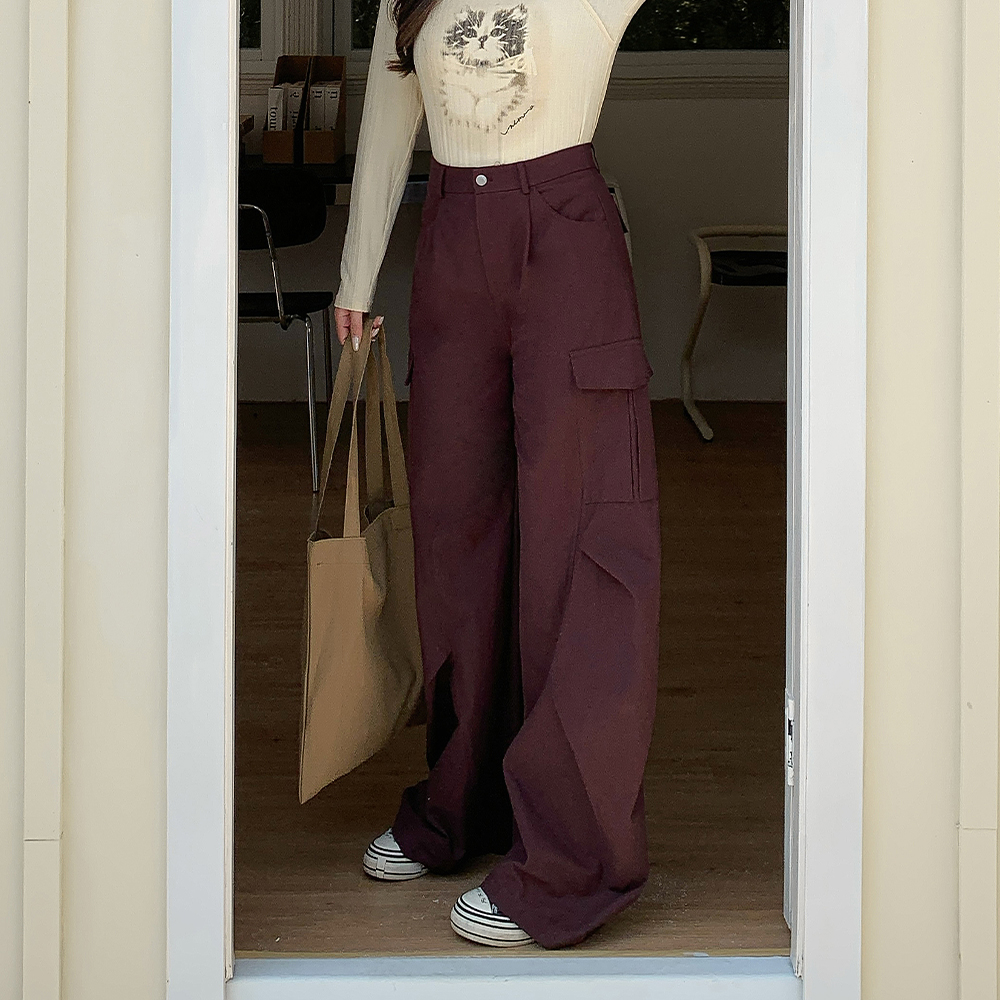 小波家2025秋季胖mm美式高腰宽松弯刀版休闲工装裤