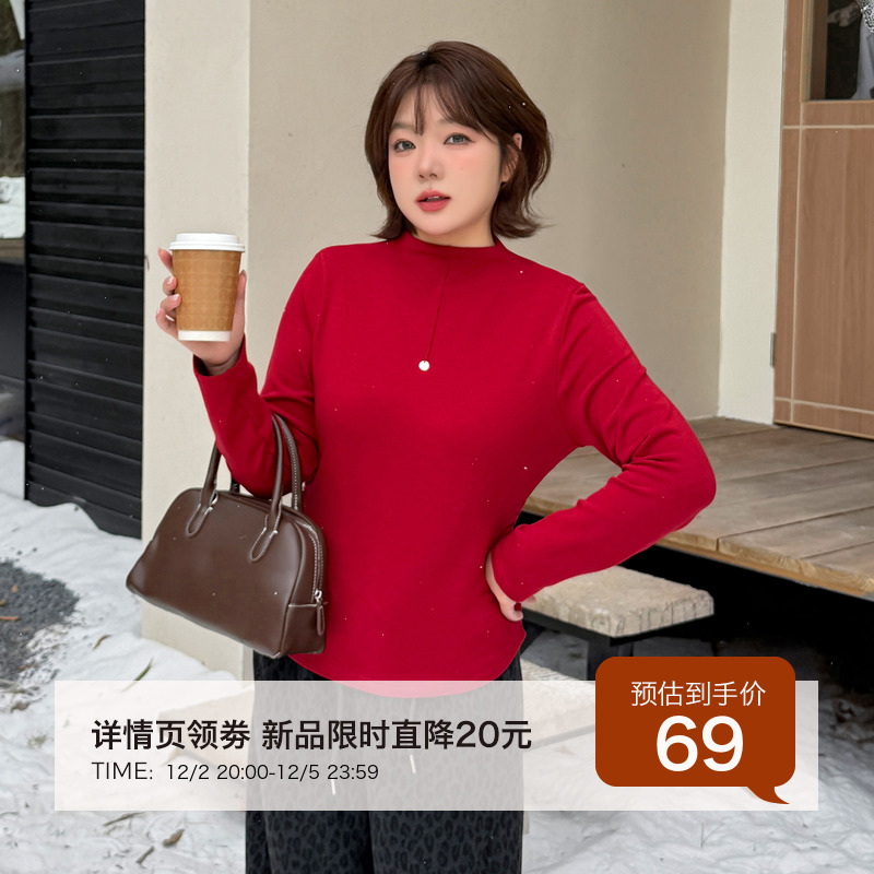 12.2日新品小波家2025冬季胖mm德绒半高领内搭修身磨毛收腰打底衫