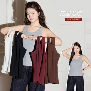小波家2025秋季 吊带叠穿显瘦百搭弹力内搭背心女 胖mm韩系打底无袖