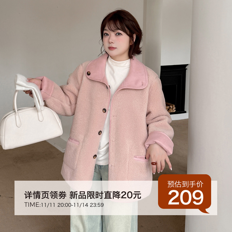 11.11日新品小波家2025冬季胖mm双面穿皮毛一体保暖宽松韩系外套