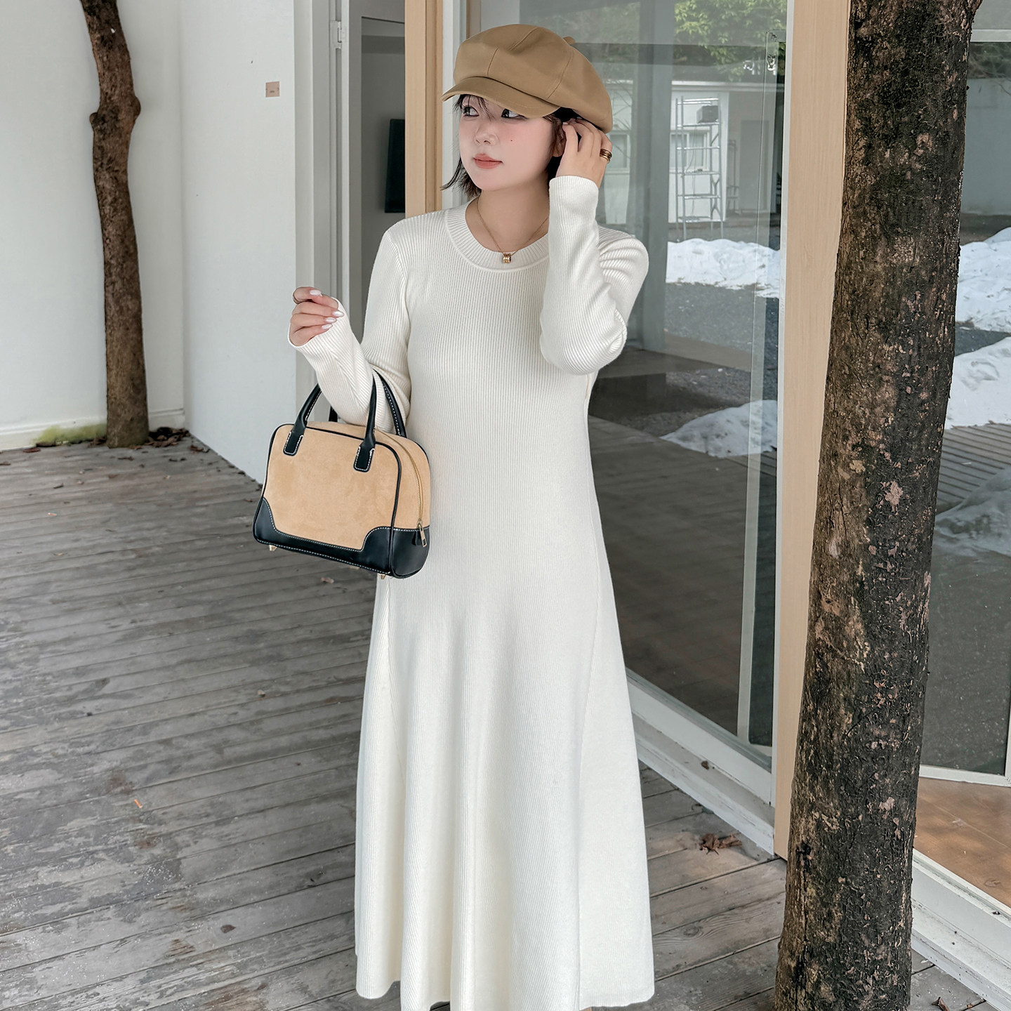 小波家2025冬季胖mm圆领针织连衣裙百搭收腰A字长裙,女装/女士精品,大码连衣裙,淘宝优惠券,粉丝福利购,淘宝优惠卷