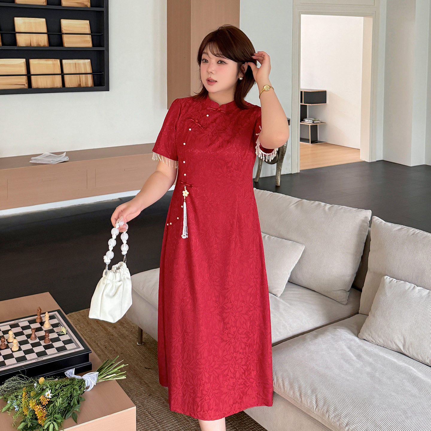 4.7日新品胖mm新娘订婚敬酒服提花高级连衣裙收腰显瘦气质长裙