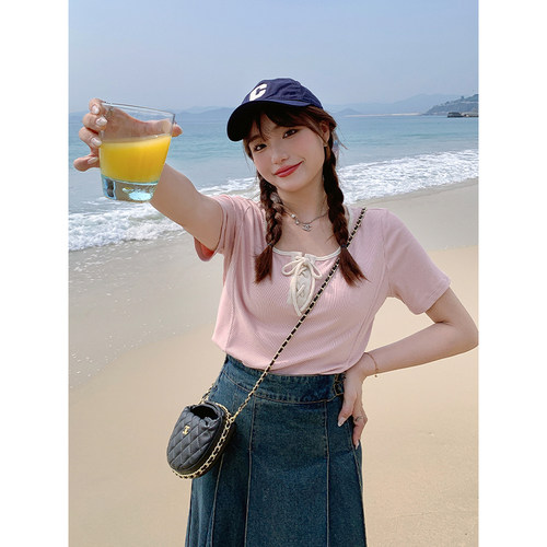 甜美温柔风纯欲绑带上衣