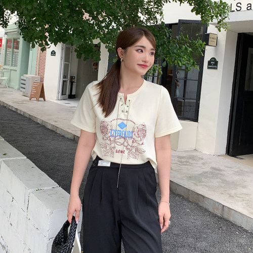 无品牌辣妹复古美式短袖t恤