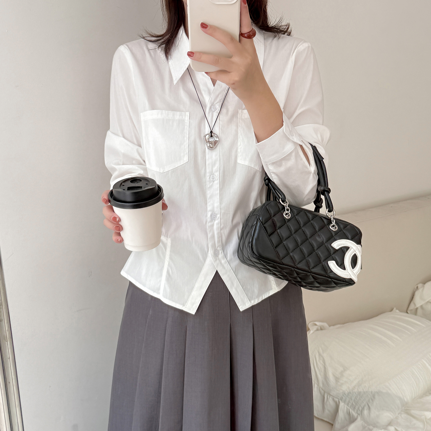 小波家2025秋季胖mm白色显瘦设计感法式知性收腰衬衫