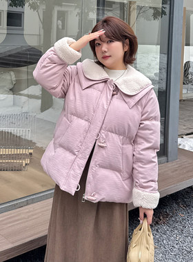 小波家2026冬季胖mm羊羔毛双层娃娃领棉服减龄外套