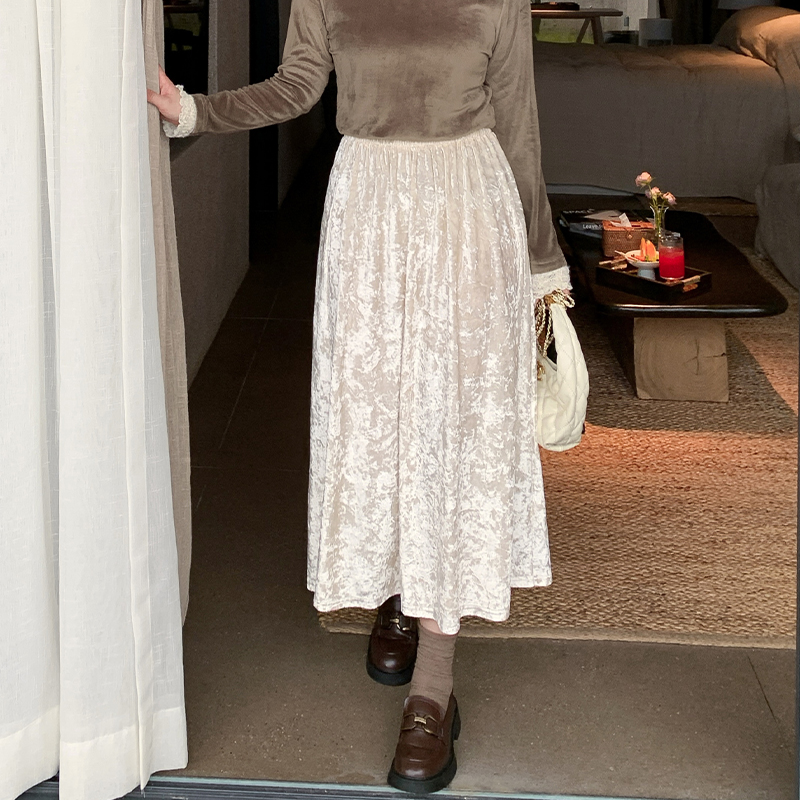 【清仓】小波家2025秋季胖mm法式气质赫本风高腰显瘦丝绒半身裙