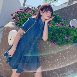 牛仔裙2025夏装 女装 新品 大码 A字遮肉连衣裙潮 韩版 胖妹妹高腰修身