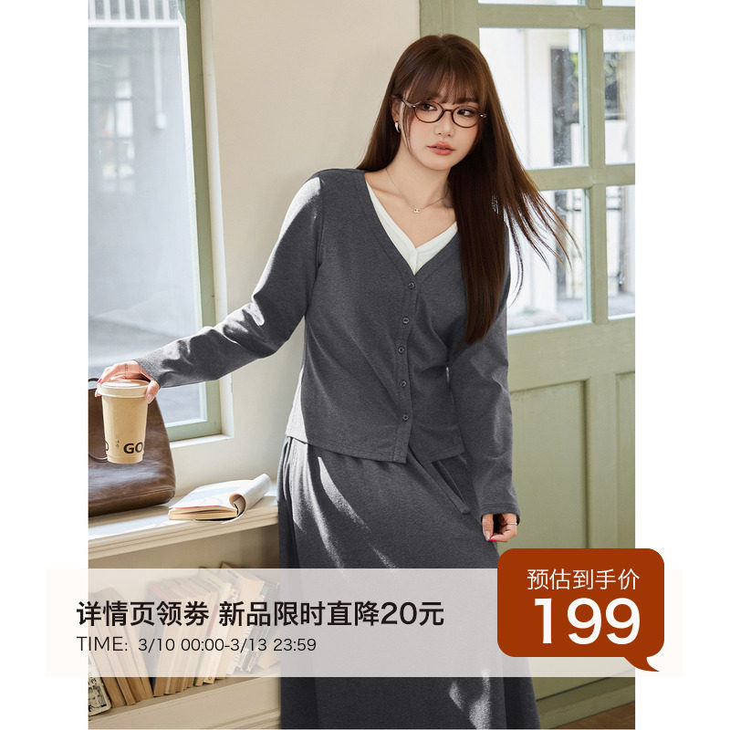 3.10日新品小波家2026春季胖mm韩系拼接休闲套装上衣半身裙两件套