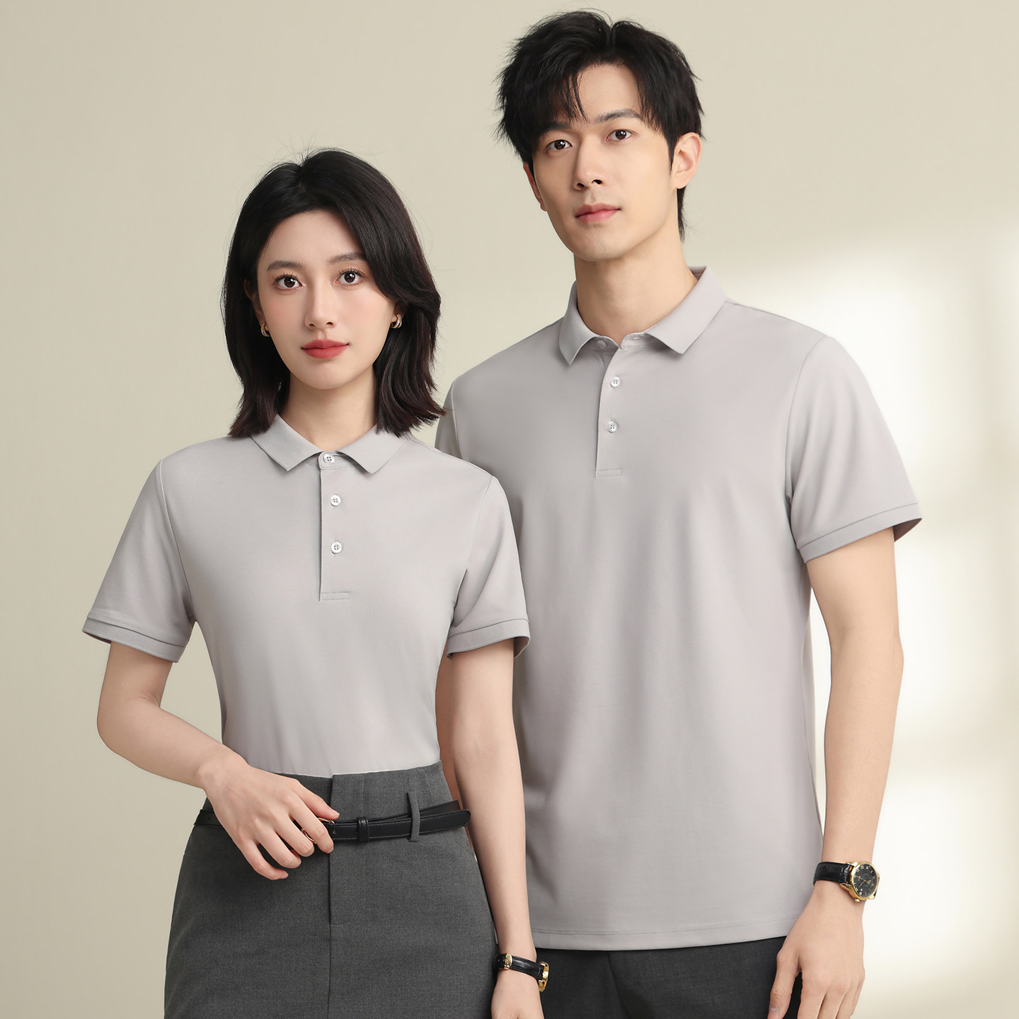 弹力冰丝工作服短袖定制POLO衫企业销售白领快干T恤工衣夏天刺绣