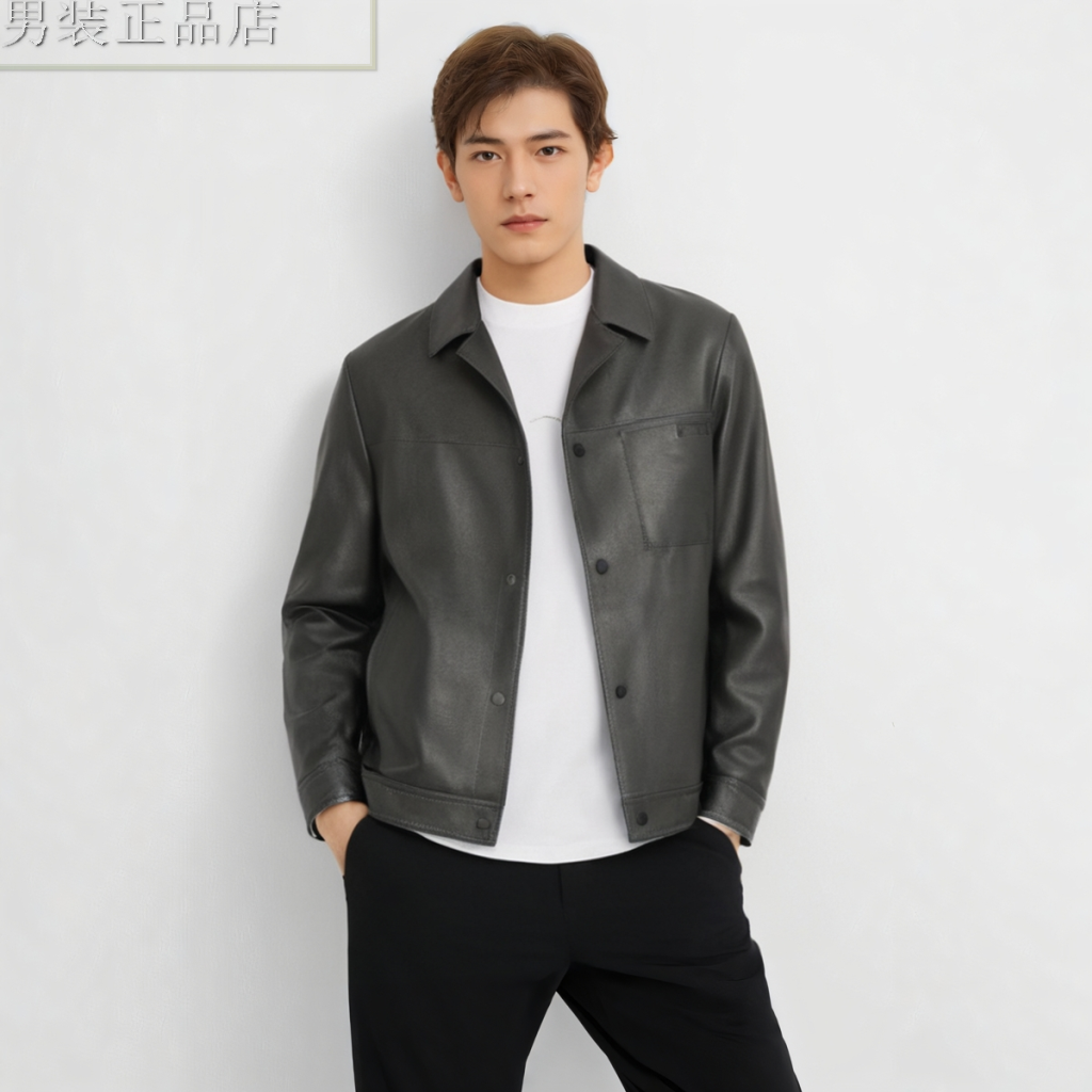 《商场同款》S243023F16爱登堡专柜正品男装2024秋冬新款羊皮皮衣