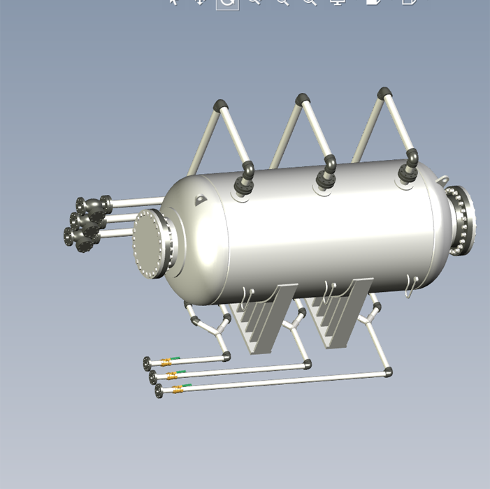 三腔卧式工业储罐设备模型01201012三维图纸(igs格式)