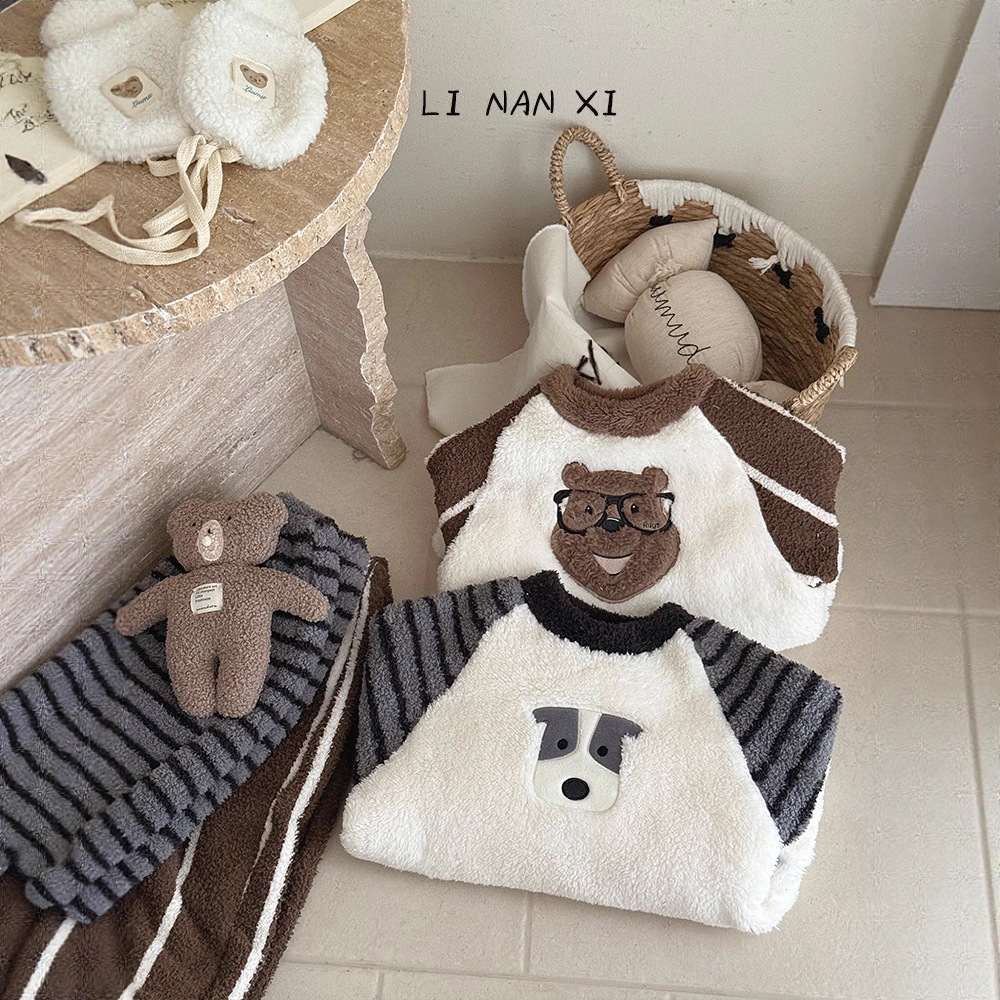 毛巾绒 儿童冬季睡衣套装25新款男童家居服加绒套装舒适加厚保暖
