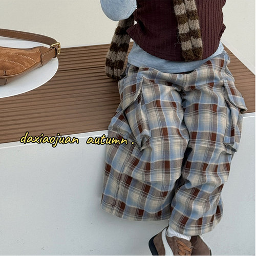 大小卷工装裤时尚格子
