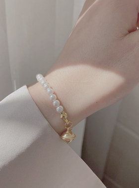 简约s925纯银珍珠铃铛女洋气镀金