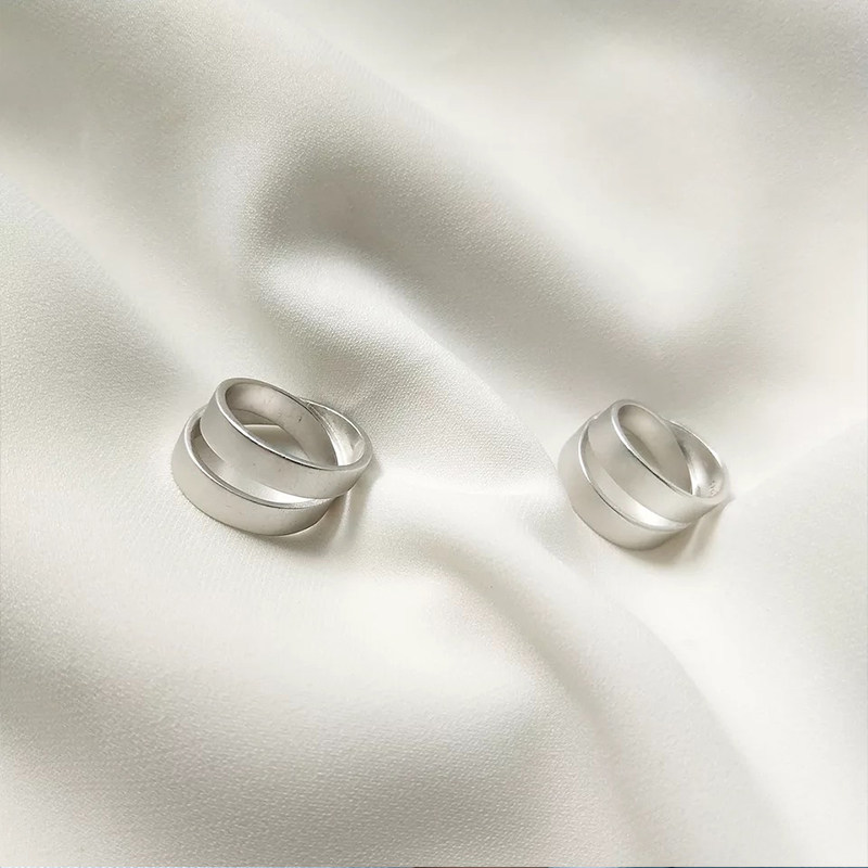 重工磨砂戒指交叉情侣款ins纯银