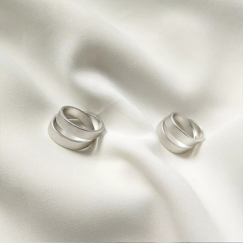 重工磨砂戒指交叉情侣款ins纯银