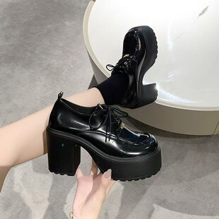 玛丽珍高跟鞋鞋2026年新款春夏英伦风小皮鞋粗跟女防水台增高8cm