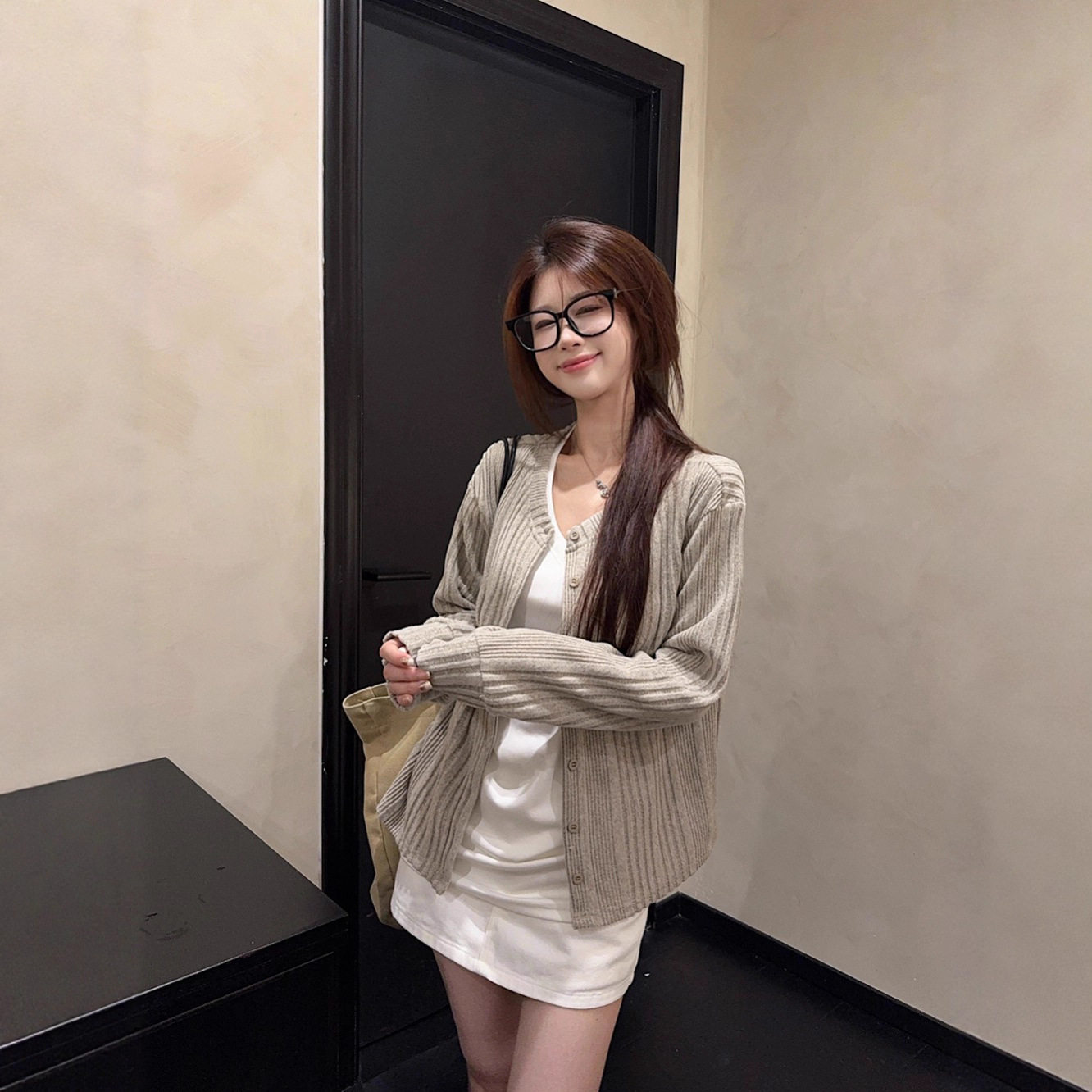女装2026新款上衣白色短袖T恤女坑条长袖针织开衫短款外套两件套