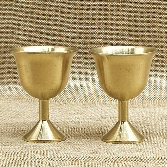 包邮黄铜酒杯摆件小高脚杯小酒盅财神爷佛前净圣水杯供水杯供佛杯