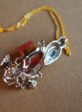 天然红纹石吊坠 意大利工艺 翡翠点缀 s925银镀金分色镶嵌