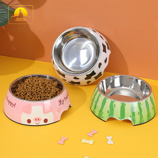 猫碗宠物碗不锈钢宠物卡通美耐皿狗碗食盆二合一狗盆食具用品