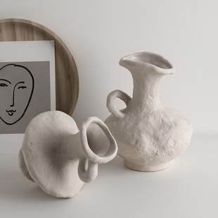 INS侘寂风民宿素胚陶瓷花瓶摆件小号异形水培花器简约北欧风新款